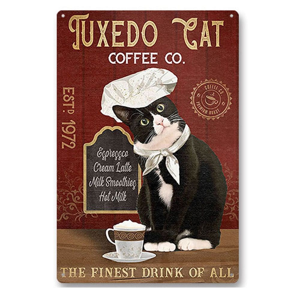 Tin Sign Wall Decor Tuxedo Cat Coffee Co 20x30cm Poster Iron
