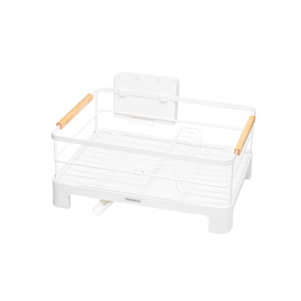 Escorredor de Louça Tramontina Plurale em Aço Inox Branco Alças Bambu