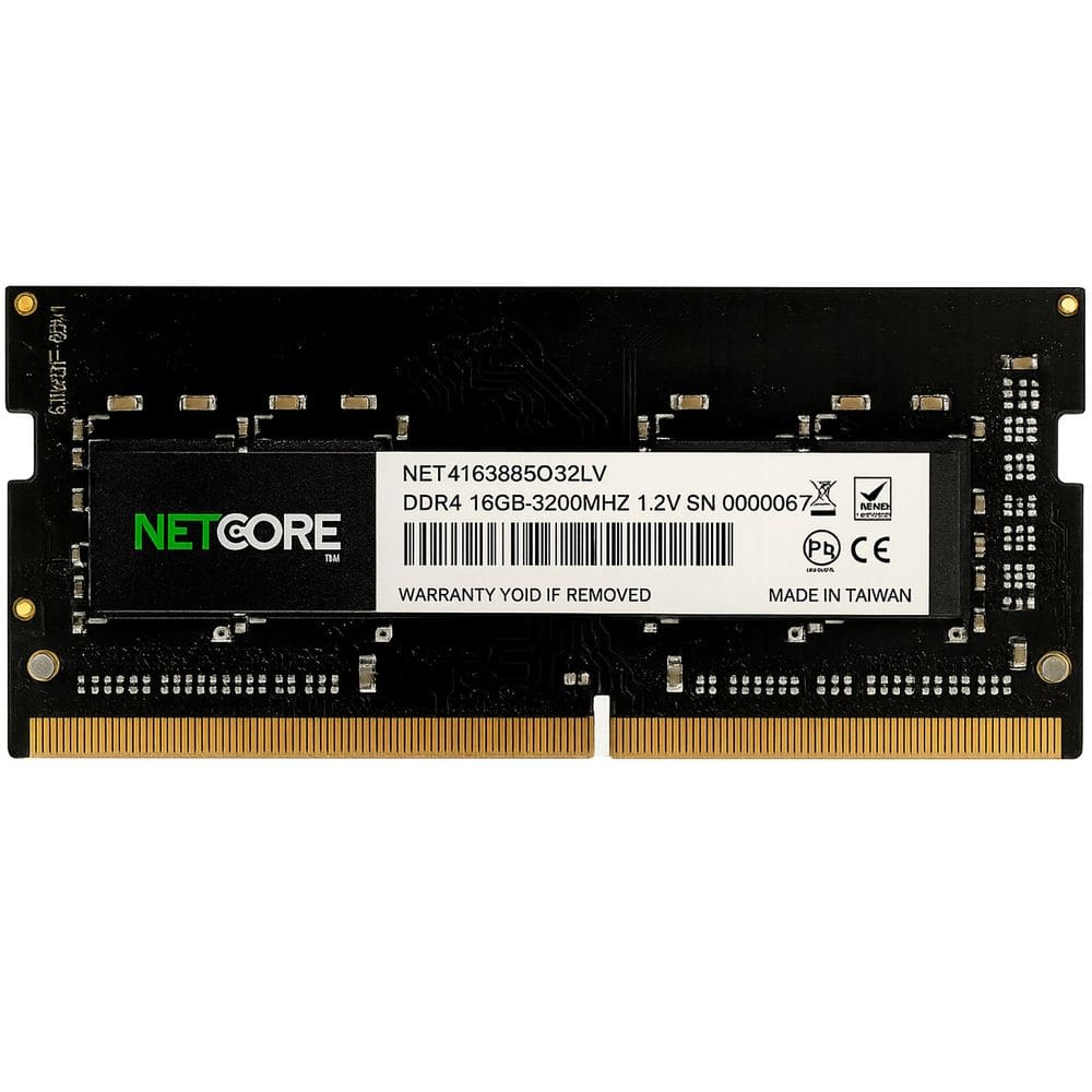 Memoria para Notebook Netcore 16GB DDR4 3200MHz, SODIMM, PC4-25600 , CL22, 1.2V - NET416384SO32LV