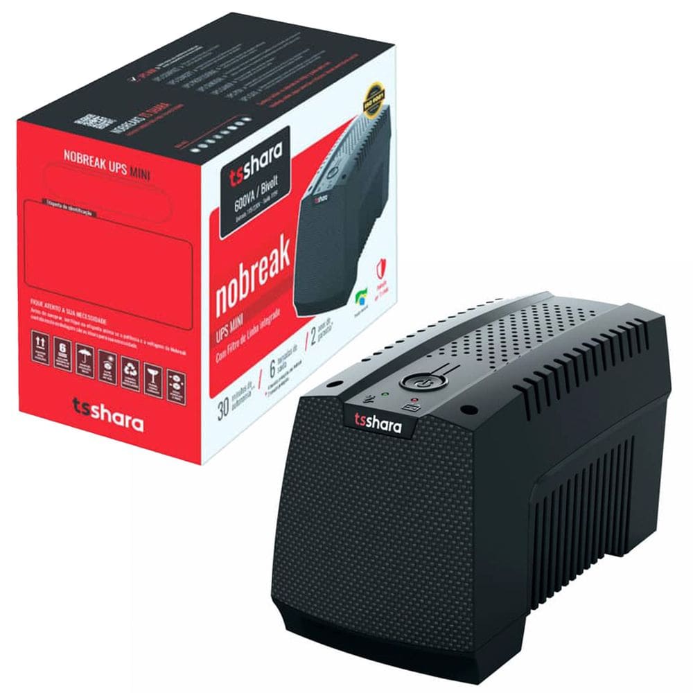 Nobreak TS Shara UPS Mini 600VA, Bivolt Automático, 6 Tomadas, 1x Bateria 12V 5Ah - 4568