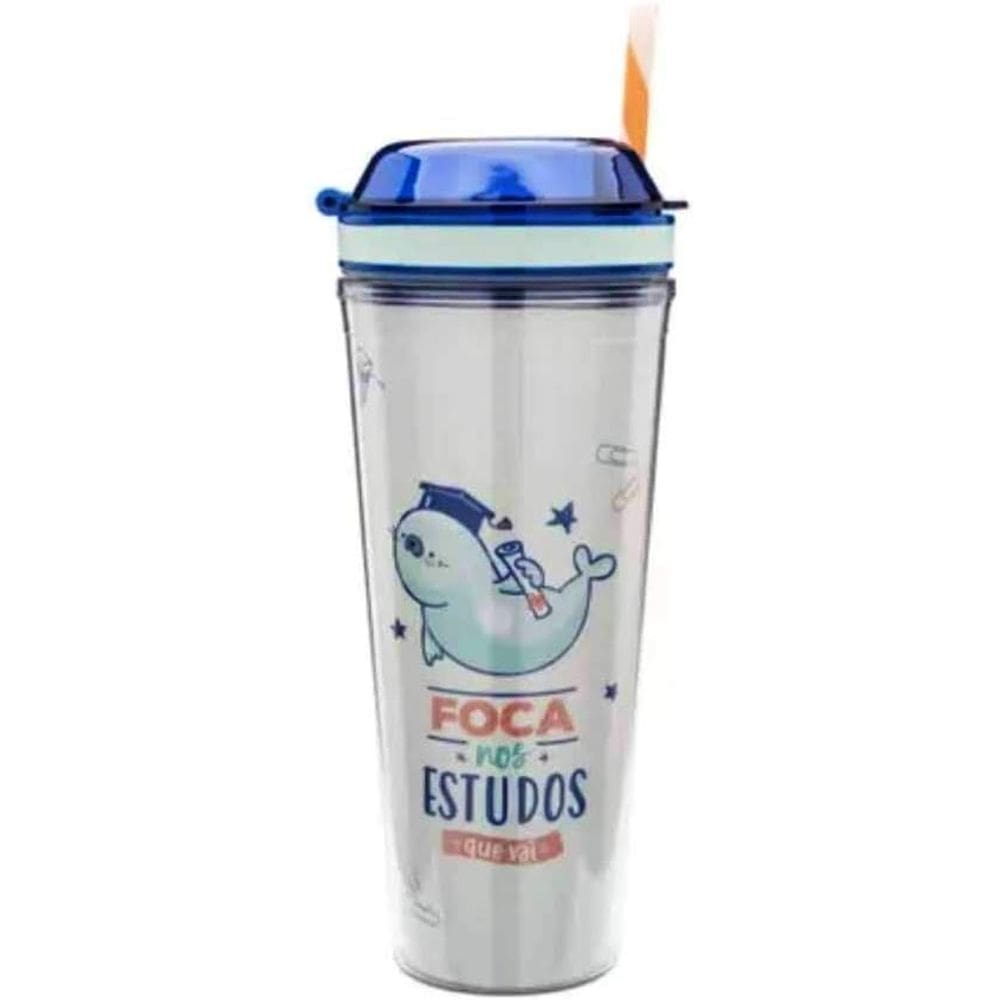 Copo com Canudo e Pote Foca nos Estudos - Ludi