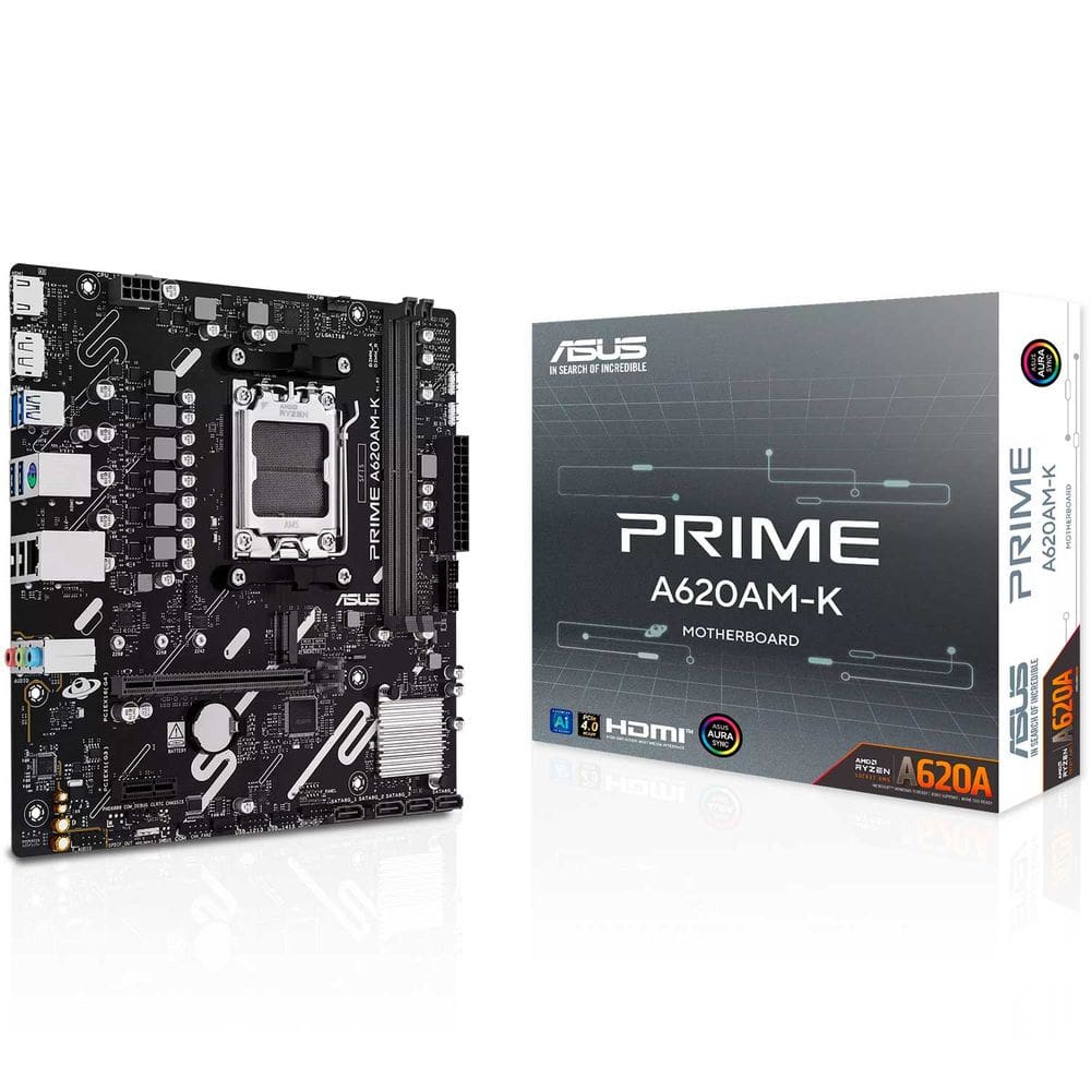 Placa Mãe Asus Prime A620AM-K, AMD AM5, DDR5, Chipset A620, HDMI/DP, M.2 NVMe, USB 3.0, Aura Sync - Micro ATX