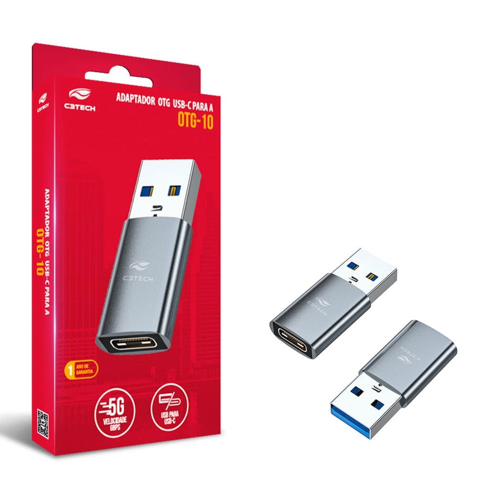 Adaptador OTG USB-A Macho, USB-C Fêmea C3Tech -  OTG-10