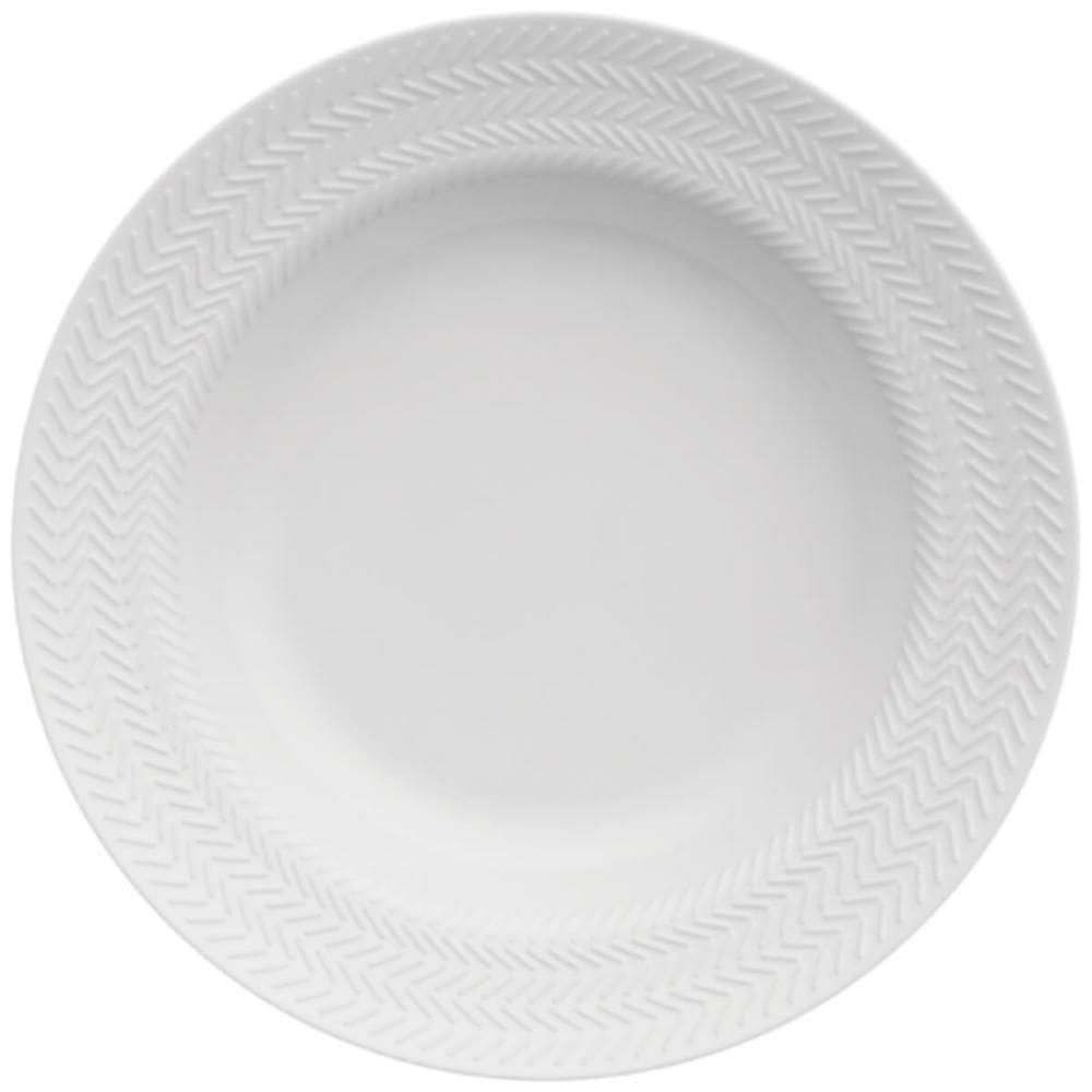 Prato Fundo Redondo 23,5cm Porcelana Relevo Chevron Germer Branco Mesa Posta