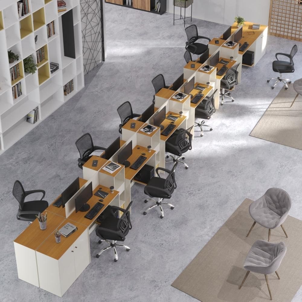 Estação de Trabalho 12 Lugares Office Moscou 12 Mesas 10 Armários 4 Aparador  - Vianossa