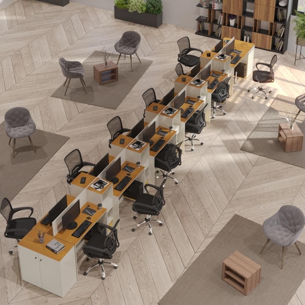 Estação de Trabalho 12 Lugares Office Moscou 12 Mesas 10 Armários 2 Aparador  - Vianossa