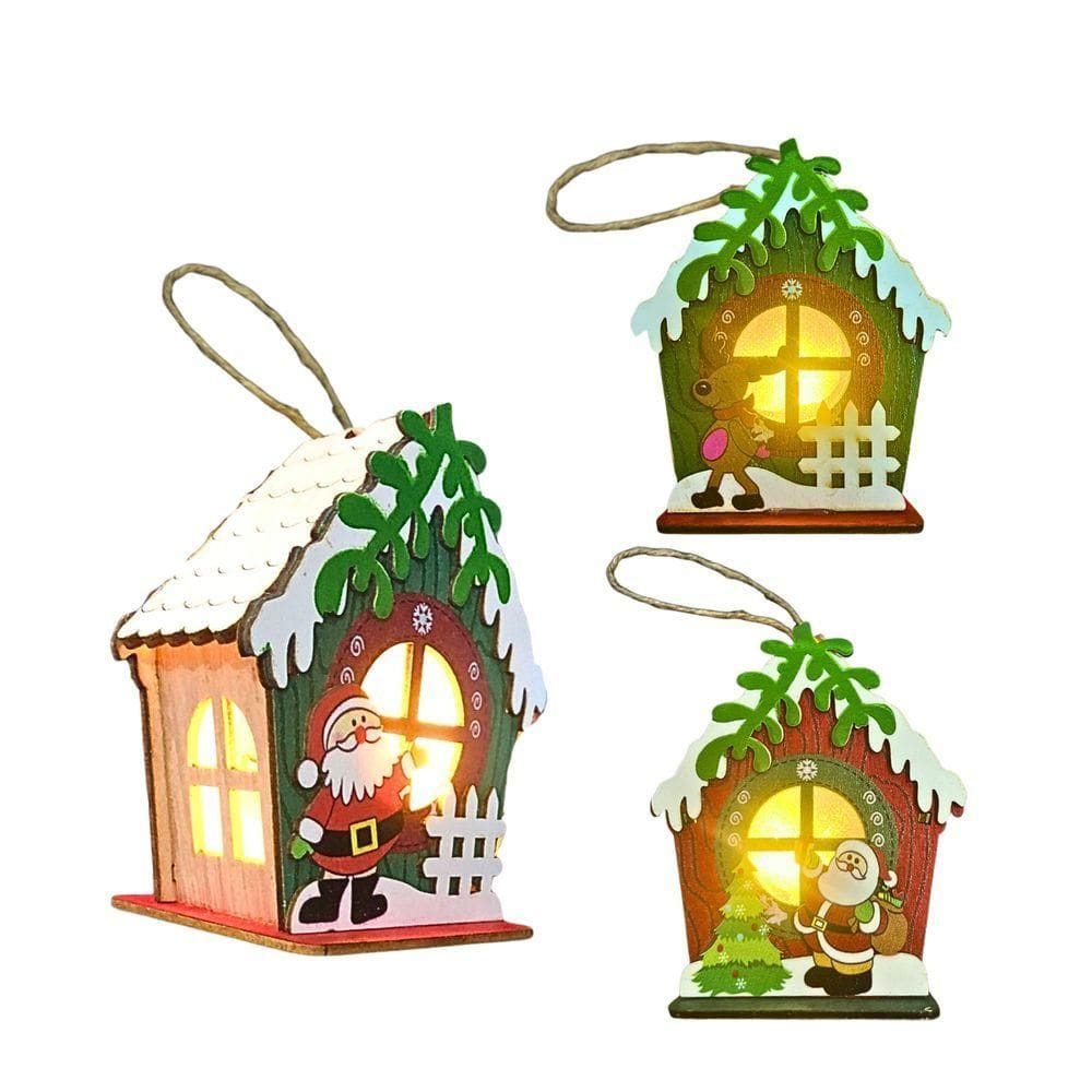 Pingente De Natal Decoração Cabana Led Amarelo