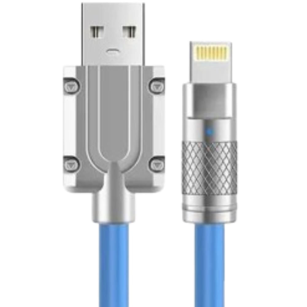 Cabo Carregador USB Lightning Turbo 5A Rápido Alumínio 1 Metro Azul para Carga Eficiente