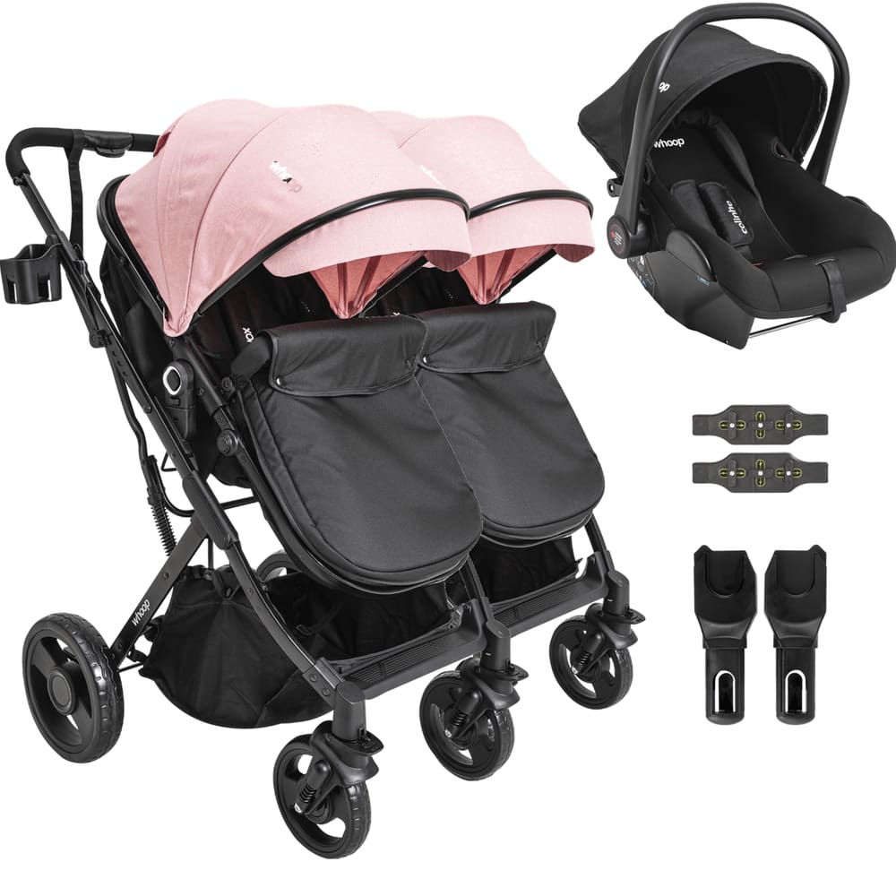 Carrinho Kiddo para Gemeos Bebe Conforto Colinho Vox II Rosa
