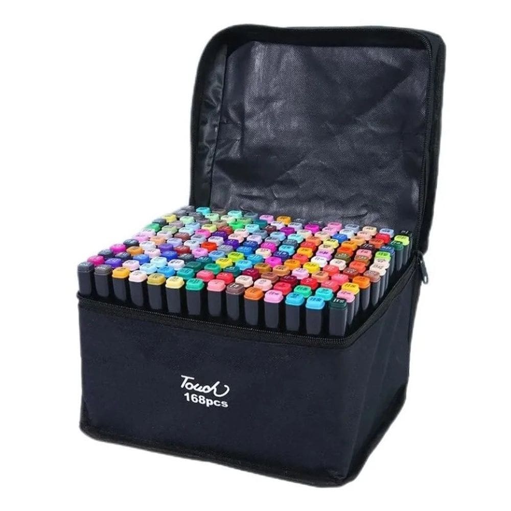 Conjunto de Canetas Marcador Permanente Ponta Dupla 168 Cores Touch P/ Desenho E Caderno E Livro de Colorir E Pintar