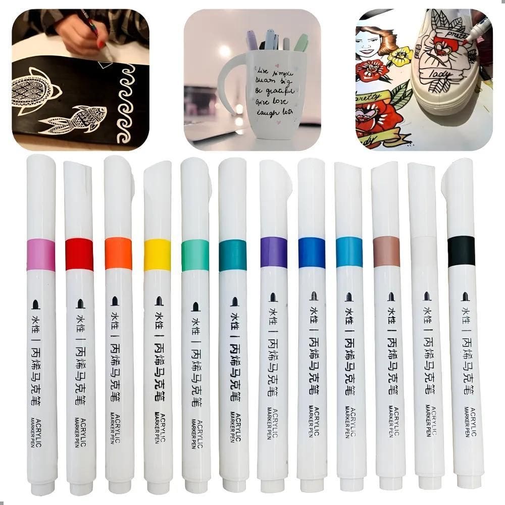 Posca 12 Cores: Cerâmica, Madeira, Tecido Colorido