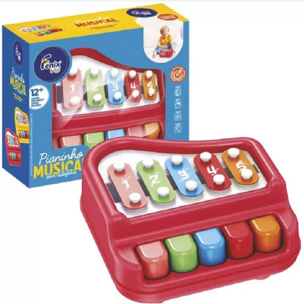 Pianinho Musical Infantil Com Xilofone Vermelho Fenix