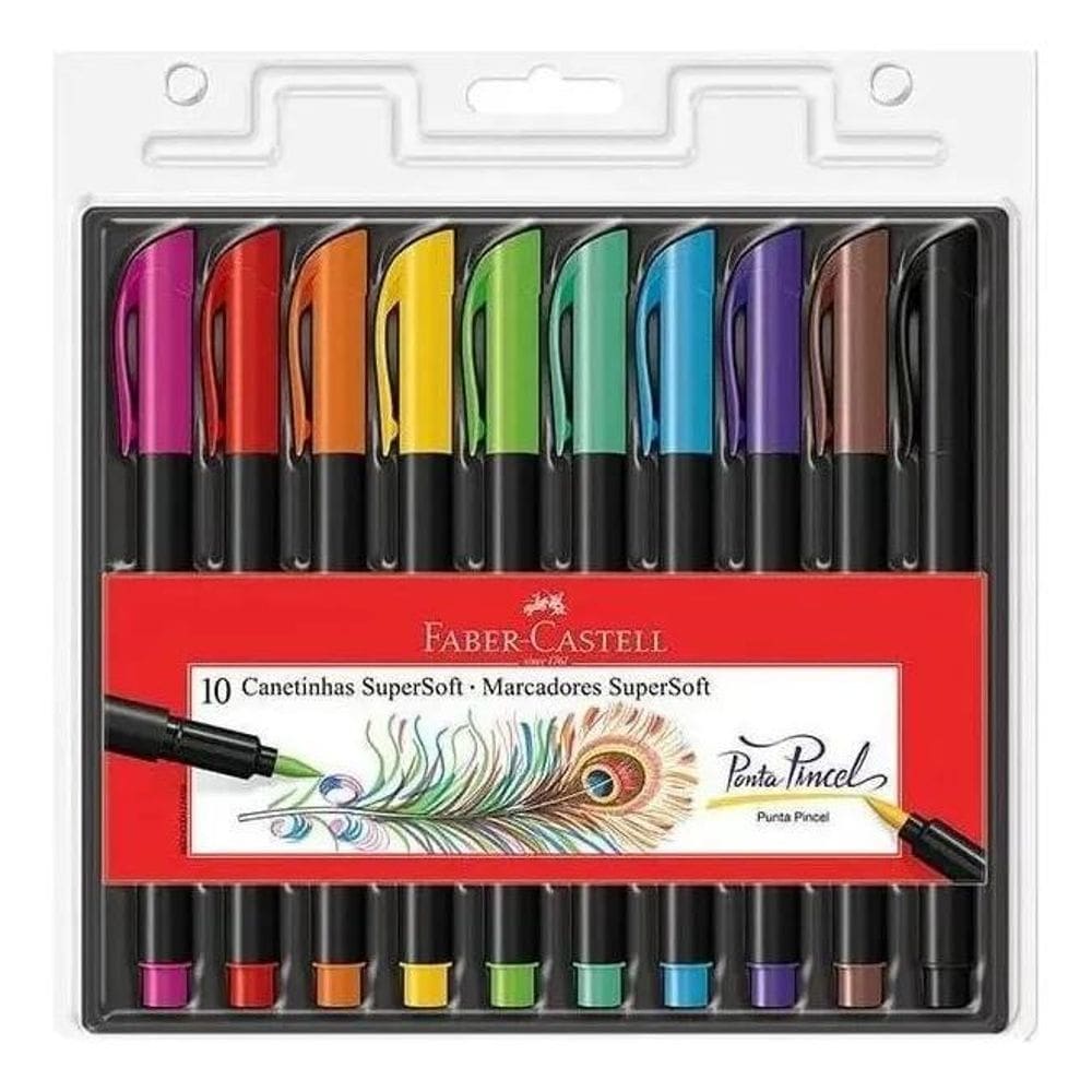Caneta Brush Pen Faber Castell 10 Cores Vibrantes - Pincel M