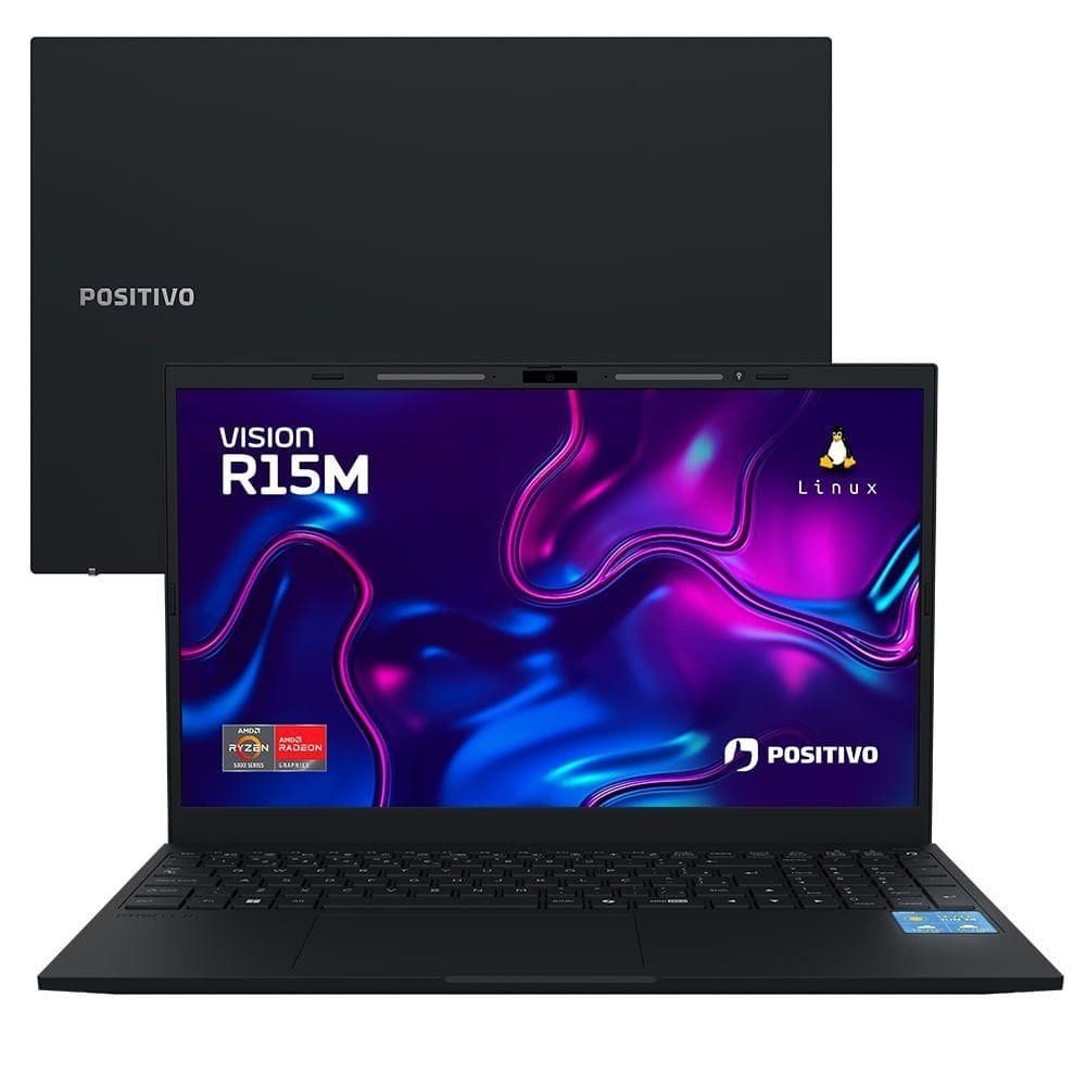 Notebook Positivo Vision R15M AMD Ryzen 7-5825U Linux 8GB RAM 512GB SSD Wi-Fi 6 Tela 15” Full HD IPS Minitela - Preto