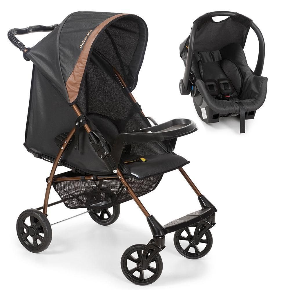 Travel System Galzerano Carrinho De Bebê Romano 1039 Com Bebê Conforto Cocoon Slim Preto E Cobre