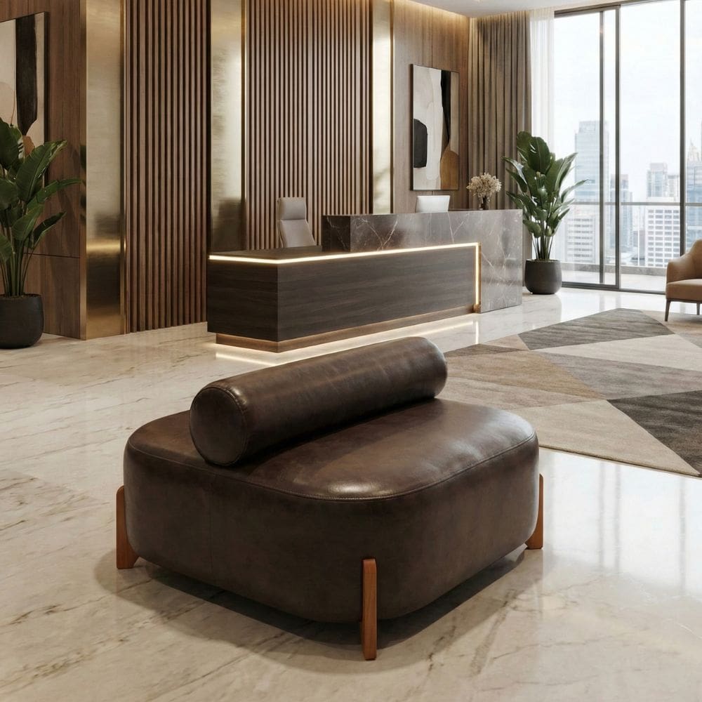 Poltrona Ilha Recepção Corino Modena Whisk | Design Sofisticado Loja Consultório - Montanari`s Decor