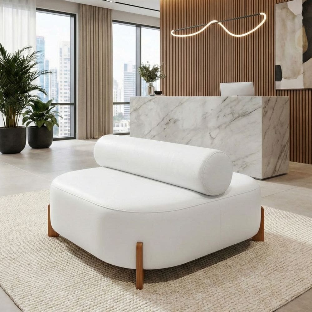 Poltrona Ilha Recepção Corino Modena Branco | Design Sofisticado Loja Consultório - Montanari`s Decor