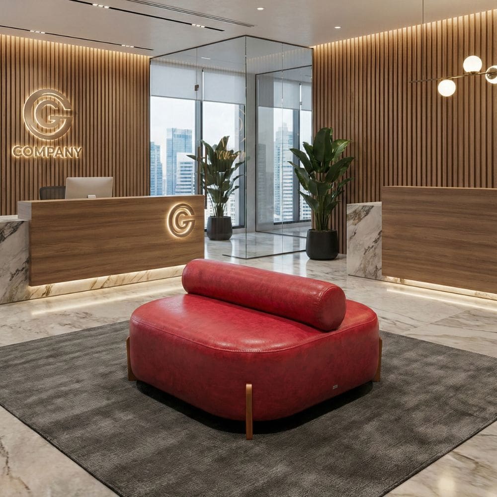 Poltrona Ilha Recepção Corino Modena Vermelho | Design Sofisticado Loja Consultório - Montanari`s Decor