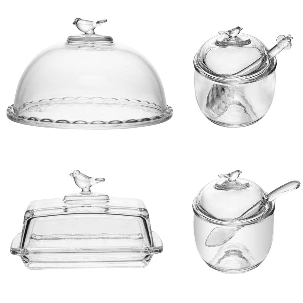 Kit Queijeira + Manteigueira + Meleira + Açucareiro de Cristal Bird Wolff