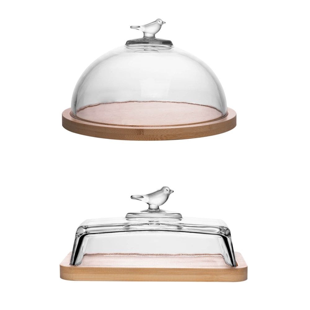 Kit Queijeira + Manteigueira de Cristal Bambu Bird Wolff