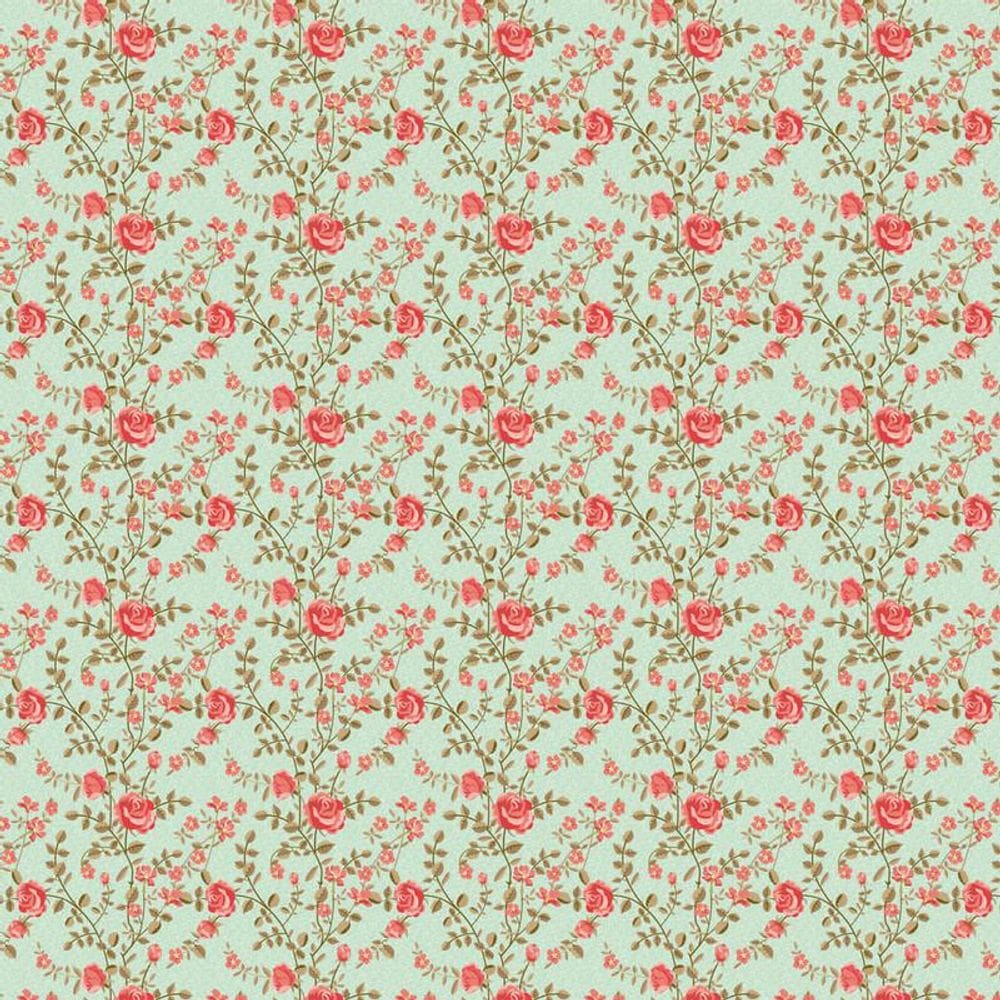Papel De Parede Floral Flores Vermelhas E Verde Adesivo Sala