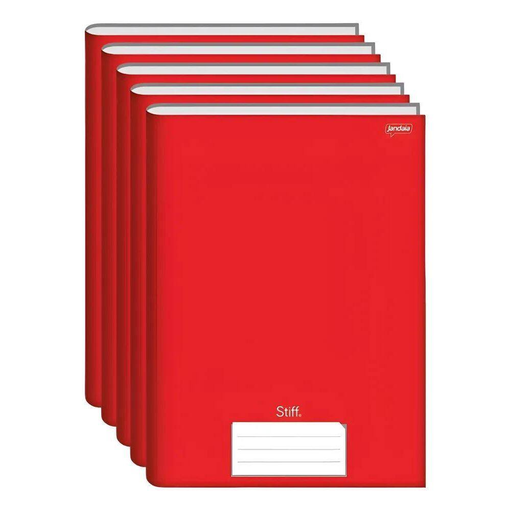 Kit 5 Cadernos Grande Capa Dura 96 Folhas Vermelho