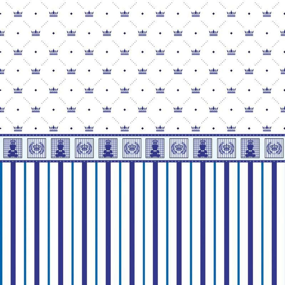 Papel Parede Adesivo Urso Coroa Azul E Listra Infantil Bebe
