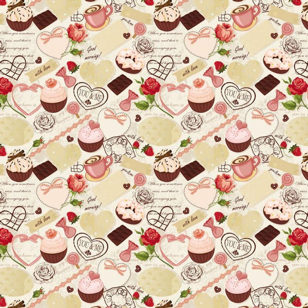 Papel Parede Cupcke Café Corações Chocolate Pirulito Adesivo