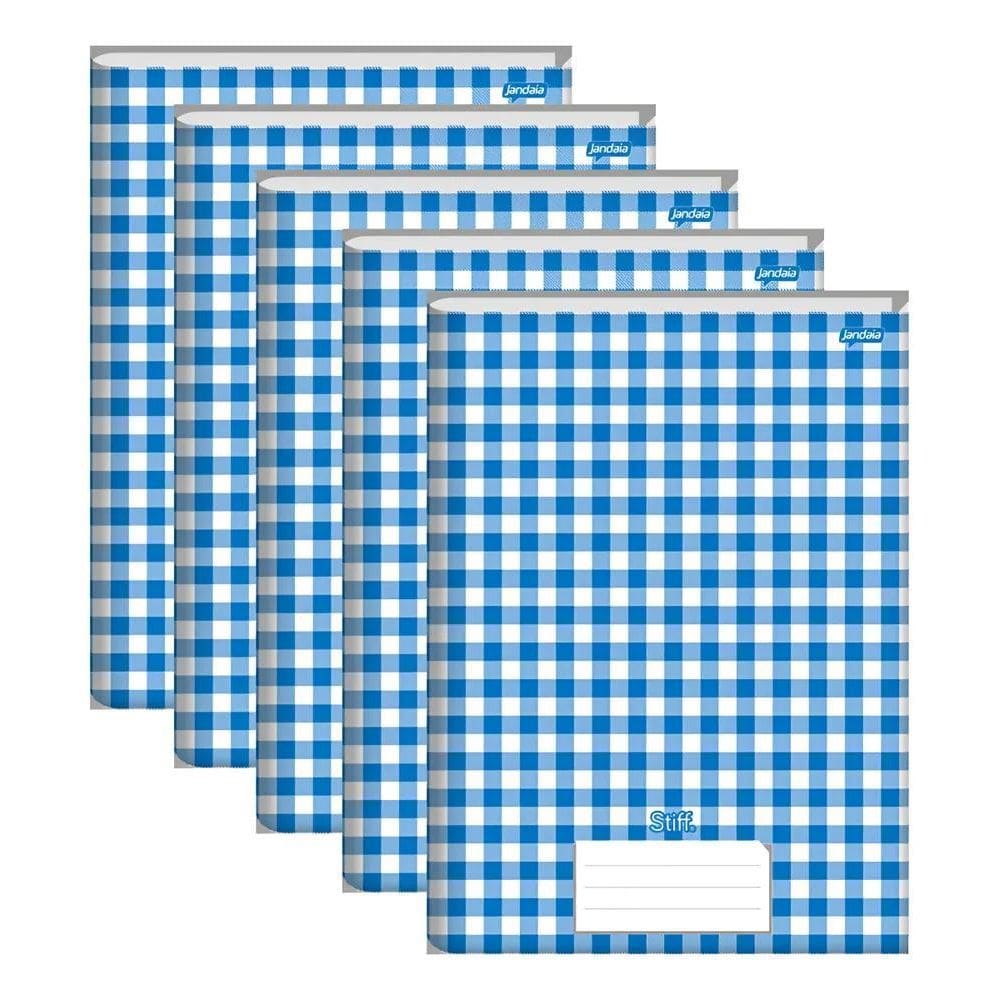 Kit 5 Cadernos Grande Capa Dura 96 Folh Xadrex Azul