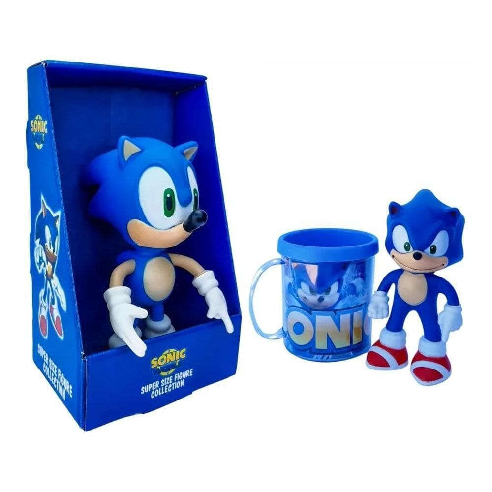 Kit Sonic: Boneco Grande 25Cm + 16Cm + Caneca