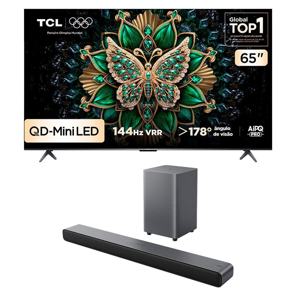 Combo Smart TV TCL 65 QLED Mini LED 4K C6K WiFi 144Hz 65C6K e Soundbar TCL Subwoofer 2.1 S55H