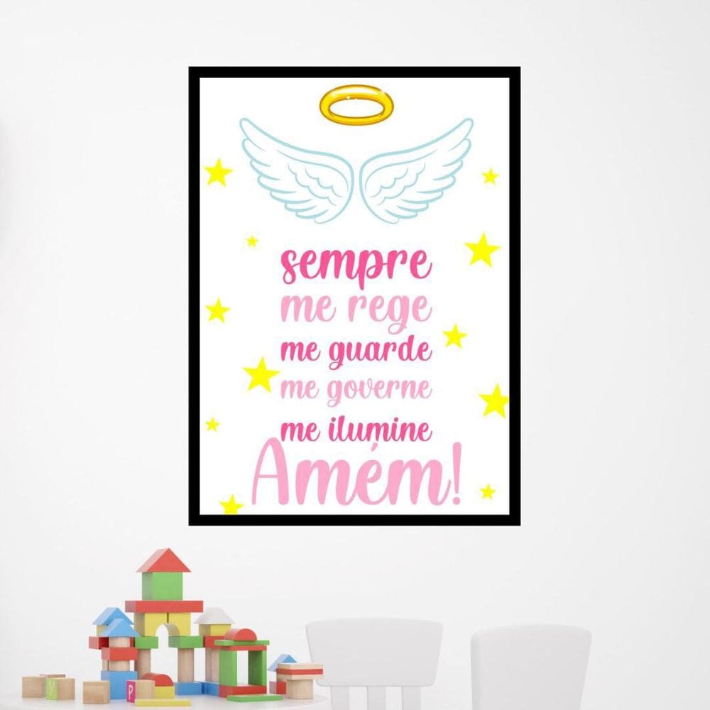 Quadro Decorativo Oração - Anjo Da Guarda Rosa