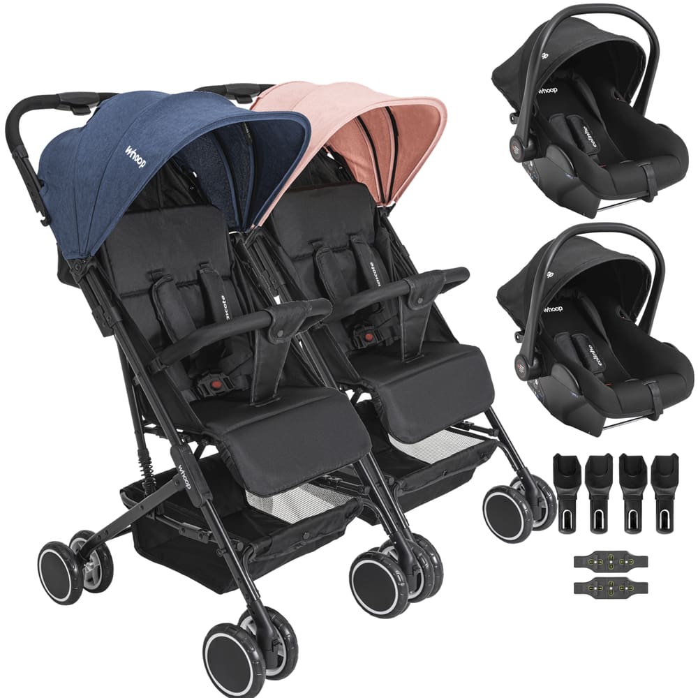 Carrinho Kiddo Gemeos com 2 Bebe Conforto Colinho Mascote Casal