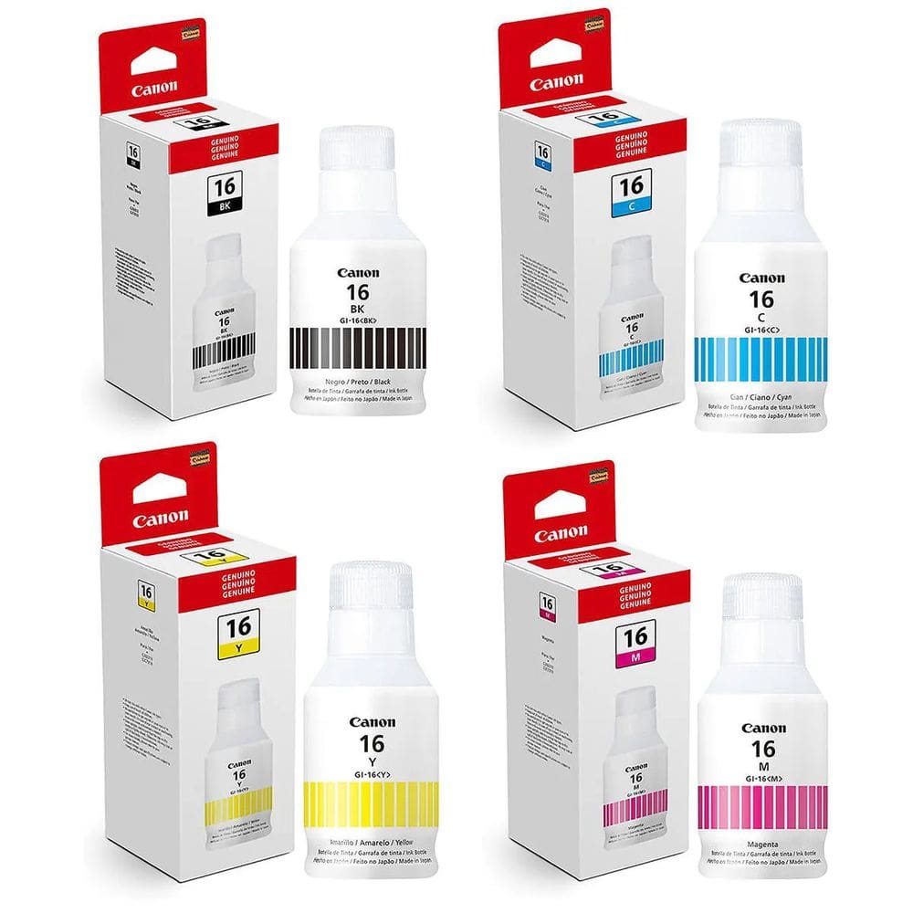 Kit 4 Refil Tinta Canon Gi-16 Maxify Gx6010 Gx7010 - Preto/magenta/amarelo/ciano Venc. 12/2028