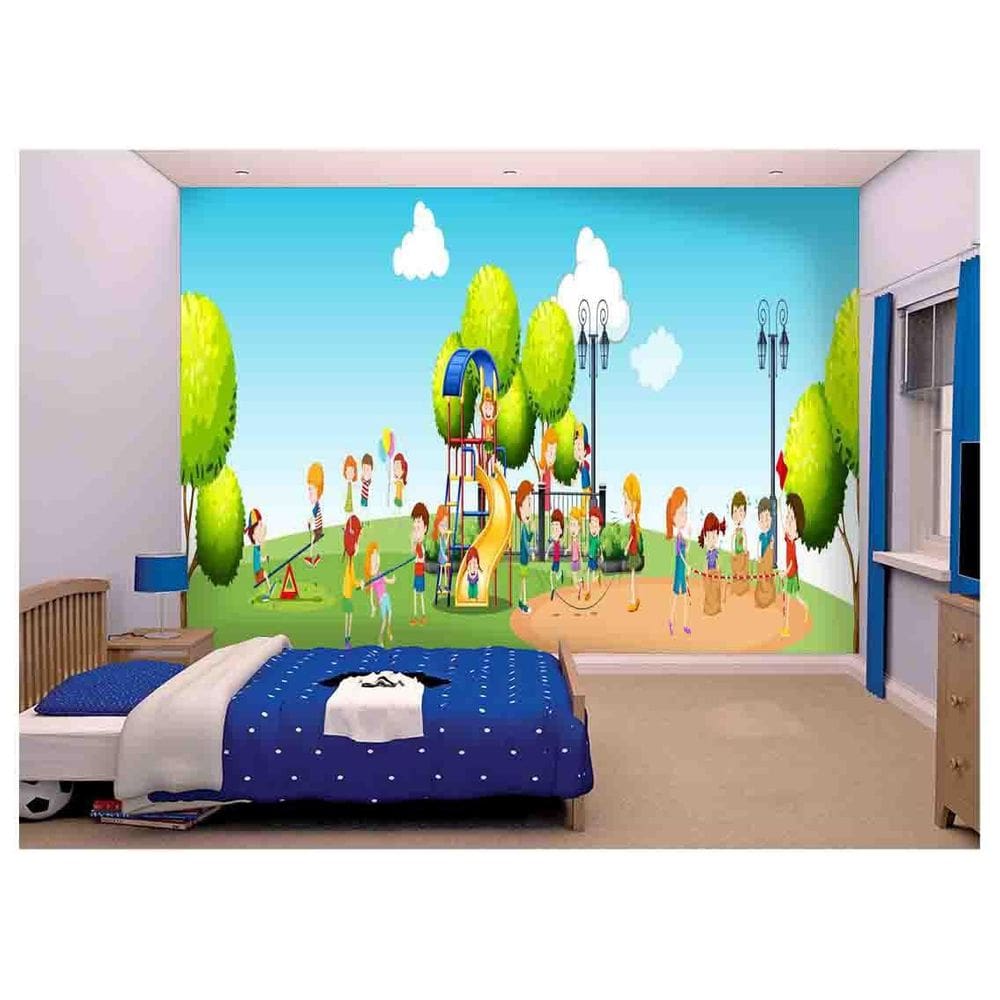 Papel De Parede Infantil Crianças Parquinho  Azs105
