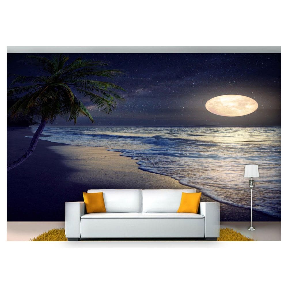 Papel De Parede Lua Cheia Noite Praia 3D Lua33