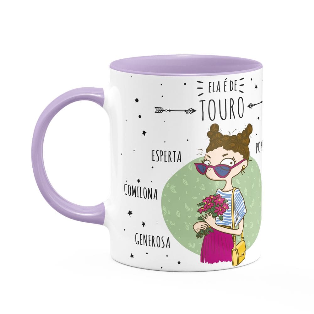 Caneca Signos Cartoon - Ela é de Touro - B-lilac