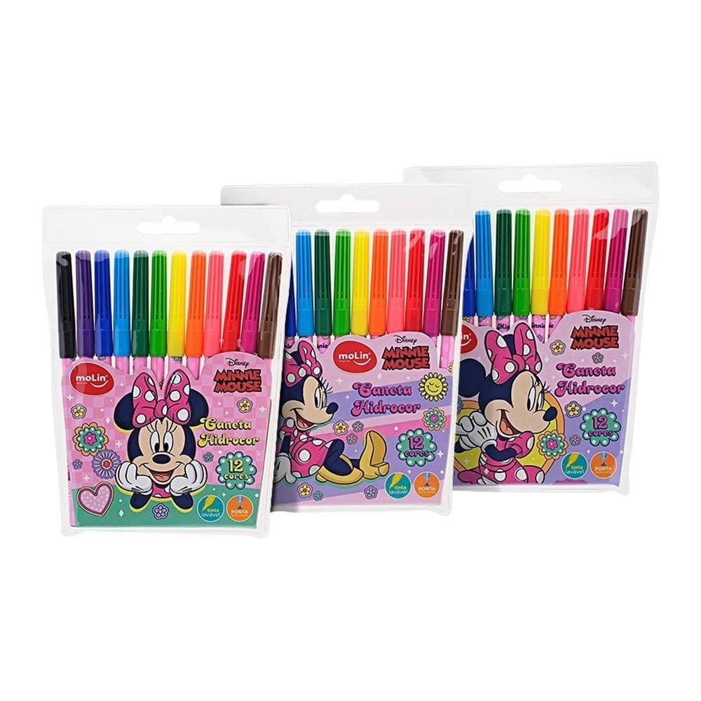 Caneta Hidrocor Molin Minnie - 5 Embalagens com 12 Cores