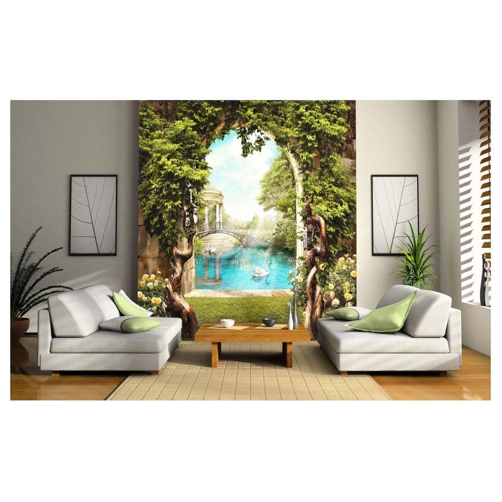 Papel De Parede Paisagem Digital Jardim Lago Dah22
