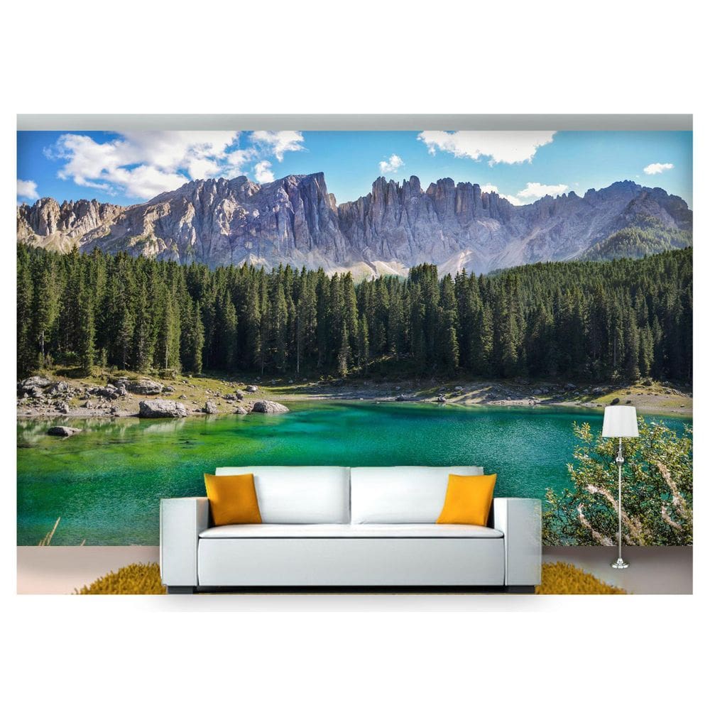 Papel De Parede Lago Montanha Céu Azul 3D  Nlk148