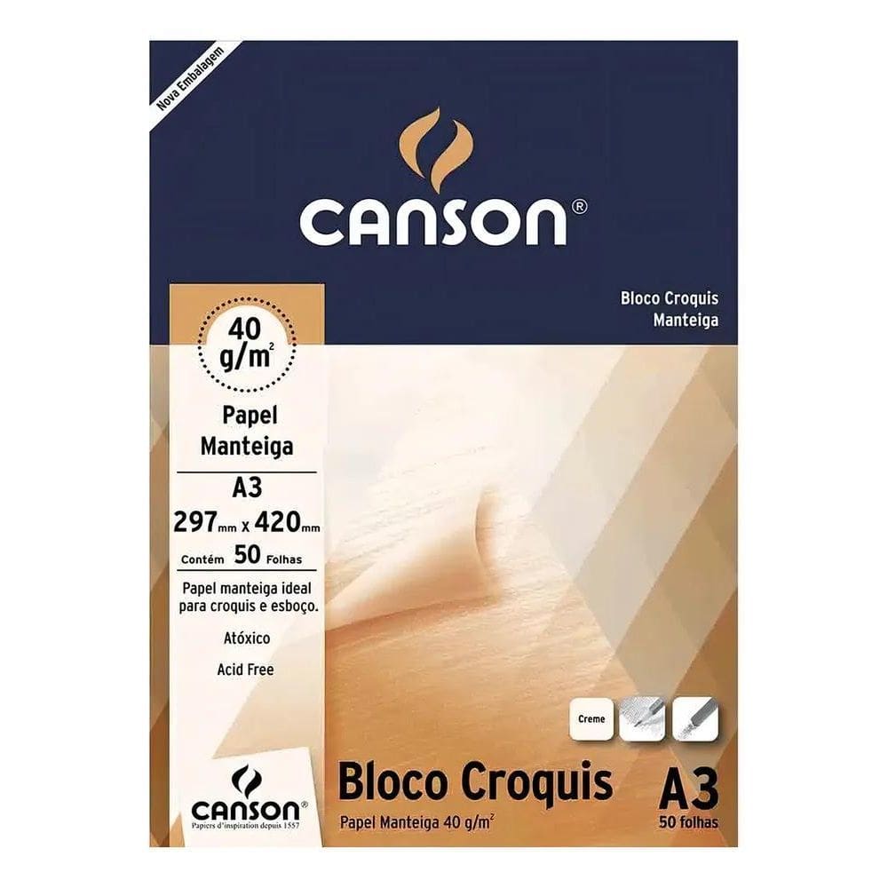 Bloco Croquis A3 Canson Creme 41G 50 Folhas Desenhista P