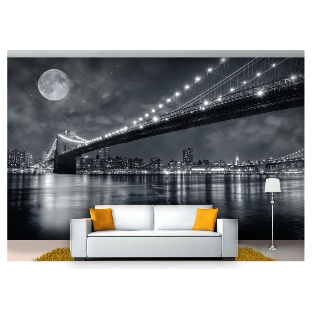 Papel De Parede Lua Cheia Ponte Brooklyn 3D Lua05