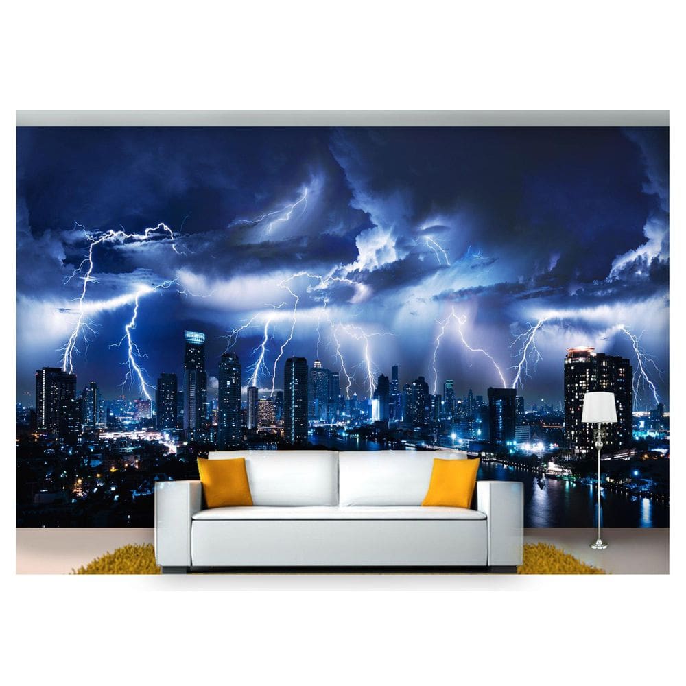 Papel De Parede Cidade Prédios Tempestade 3D Ncd226