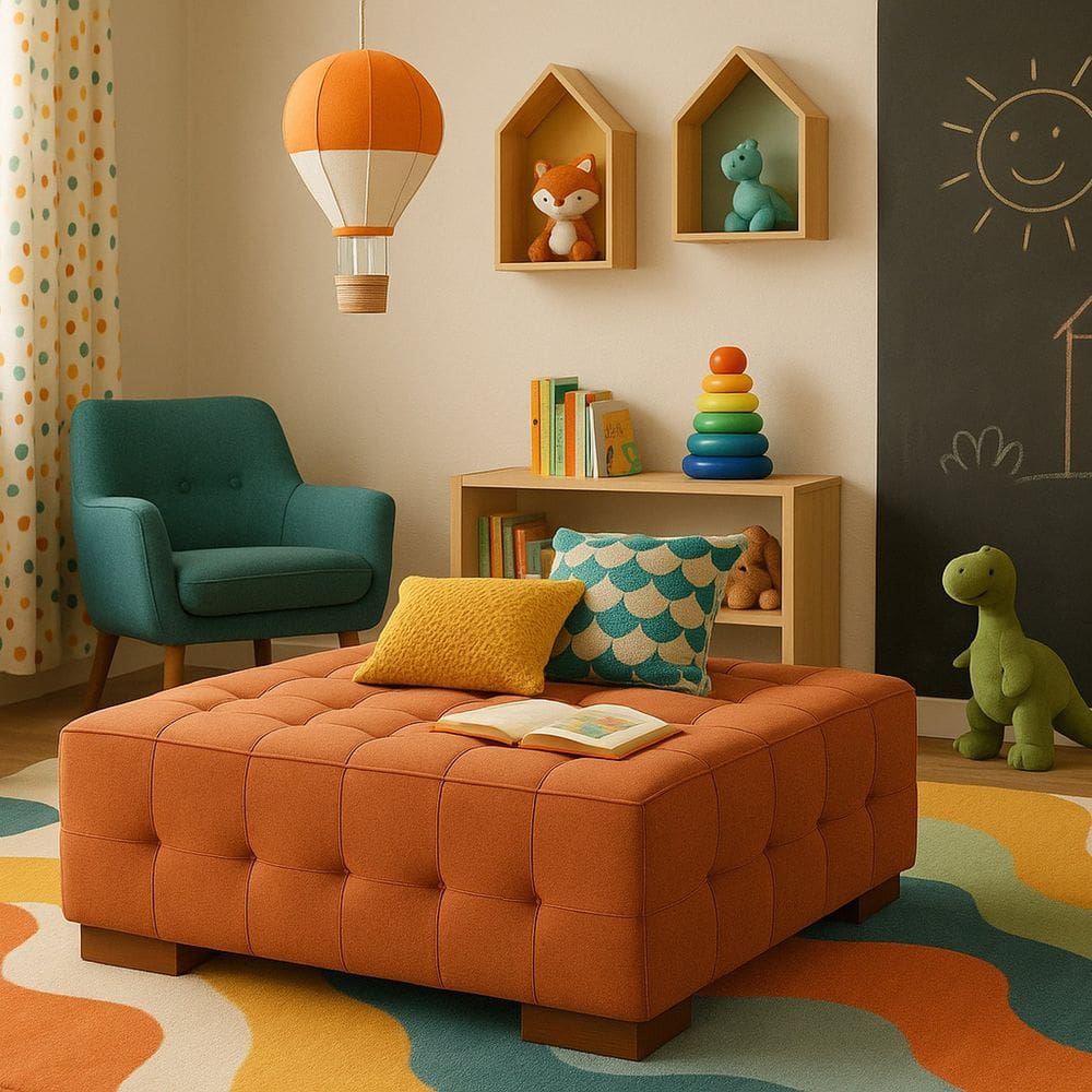 Puff para Sala de Estar Linho Karen Terracota