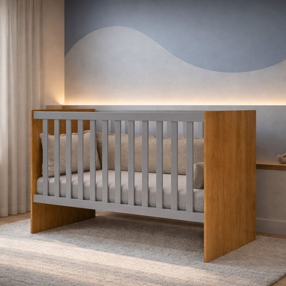 Berço Mini Cama Grade Móvel Giovana Marrom / Cinza