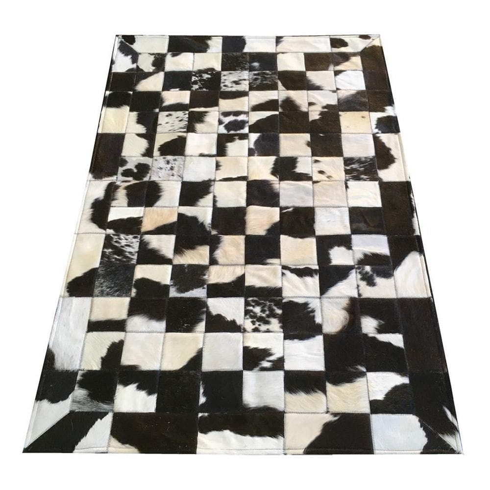 Tapete De Couro Preto Branco Malhado 1,00X1,50 Peça 10X10Cm