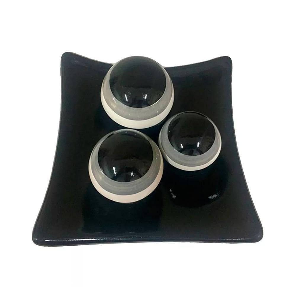 Centro De Mesa Prato 3 Em Cerâmica Black E Cinza