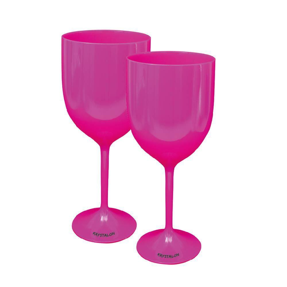 Kit 2 Taças Vinho Rosa Acrílico Poliestireno
