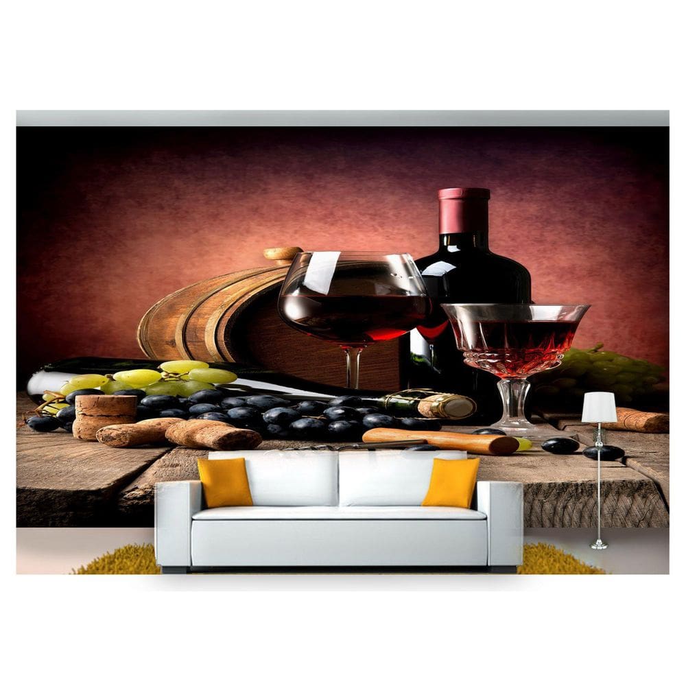 Papel De Parede Barril Vinho Cacho De Uva 3D Al239