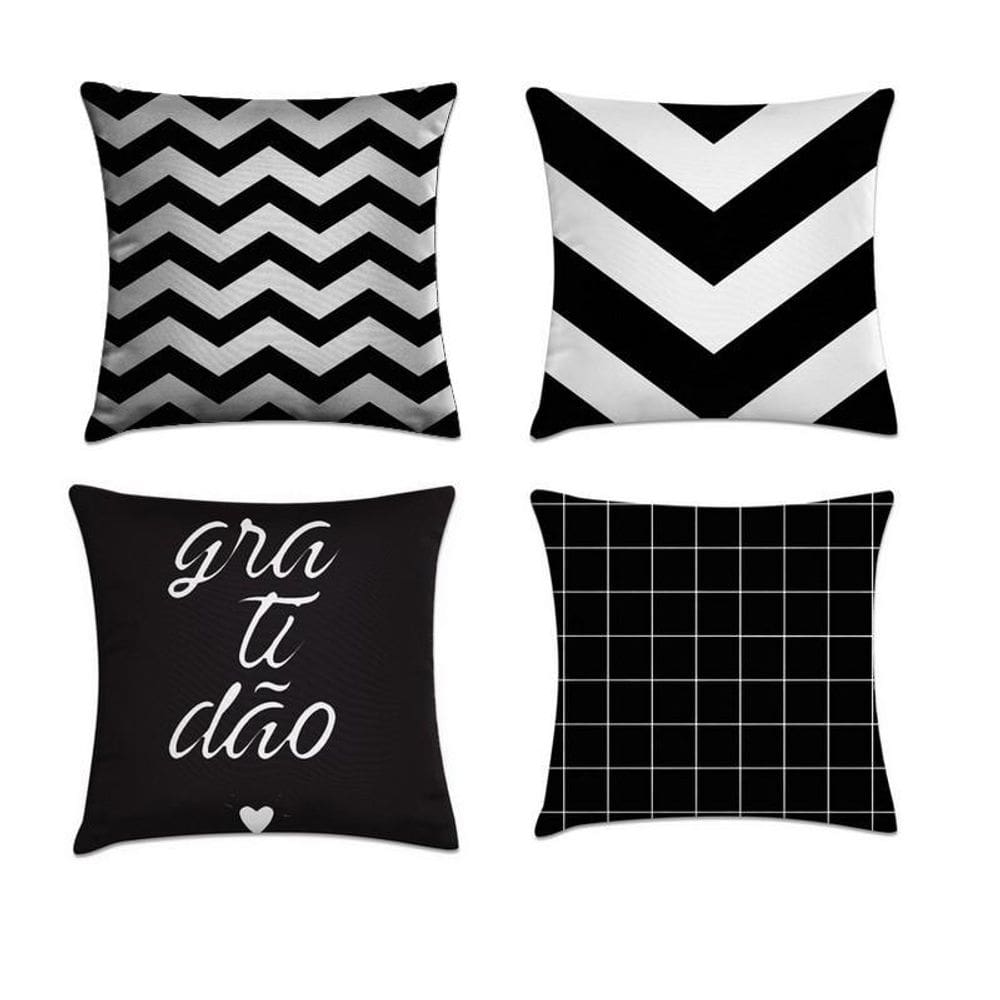 Kit 4 Capas De Almofada Geométrica Preto E Branco 45X45